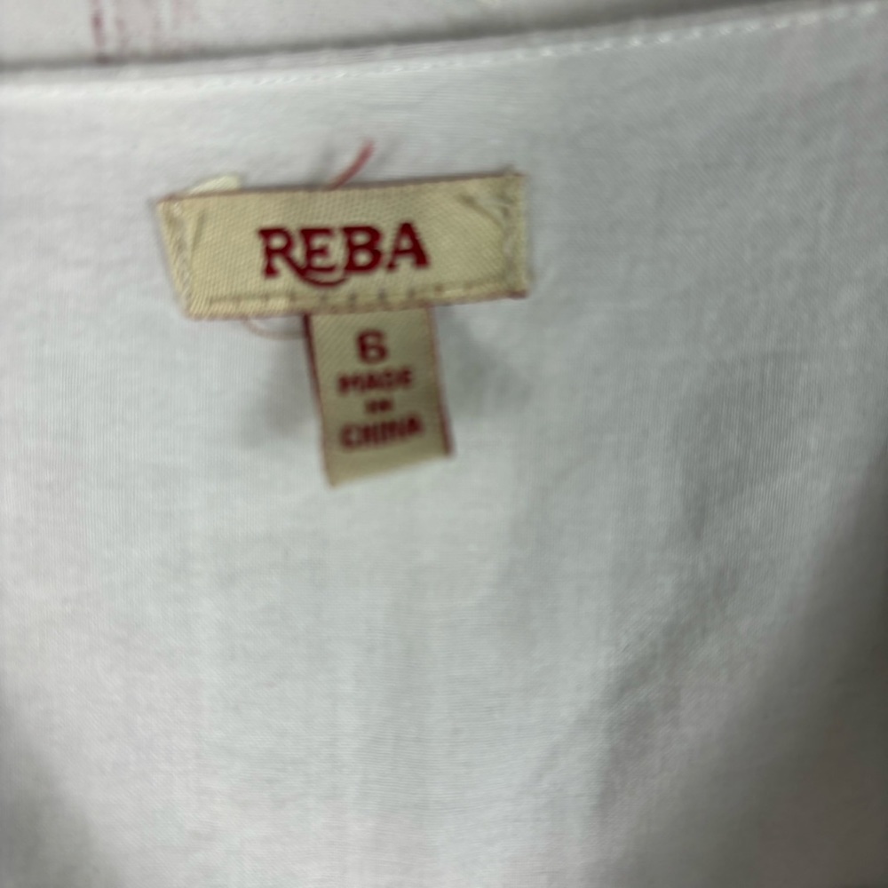 REBA White Cotton Mixed Lace Ruffle Boho V-Neck Short Sleeve Midi Dress Size 6 - Picture 8 of 9
